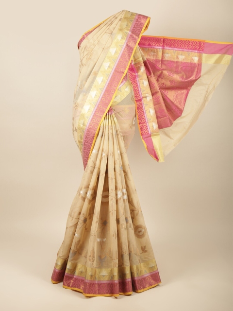 

Pothys Tan & Pink Floral Zari Saree