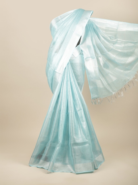 

Pothys Blue & Silver-Toned Zari Linen Blend Saree