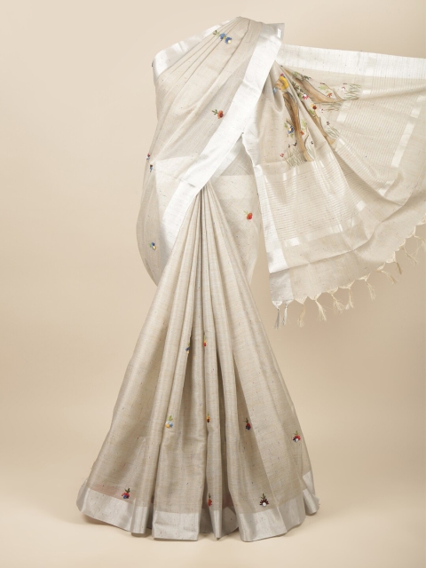

Pothys Grey & Blue Floral Embroidered Jute Cotton Saree