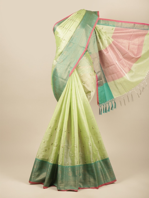 

Pothys Green & Red Floral Zari Tissue Saree