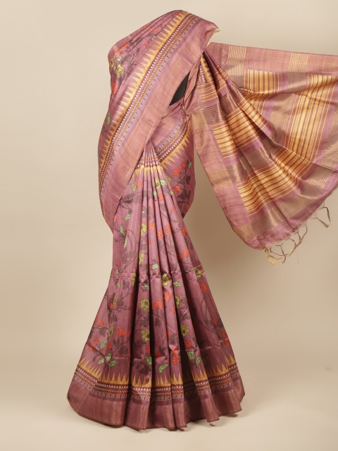 

Pothys Purple & Orange Floral Jute Silk Saree