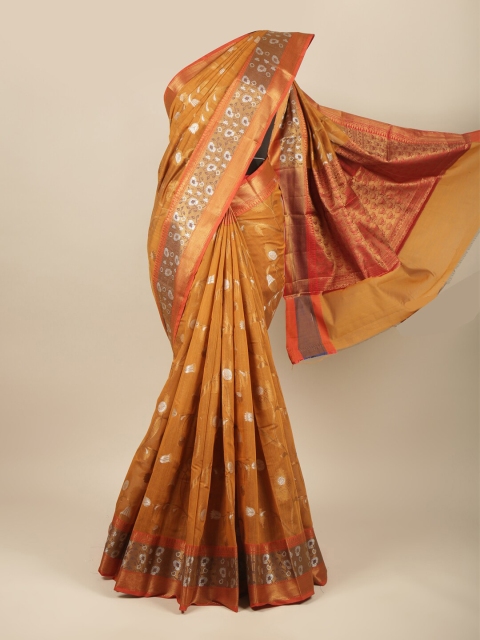 

Pothys Brown & Gold-Toned Floral Zari Saree