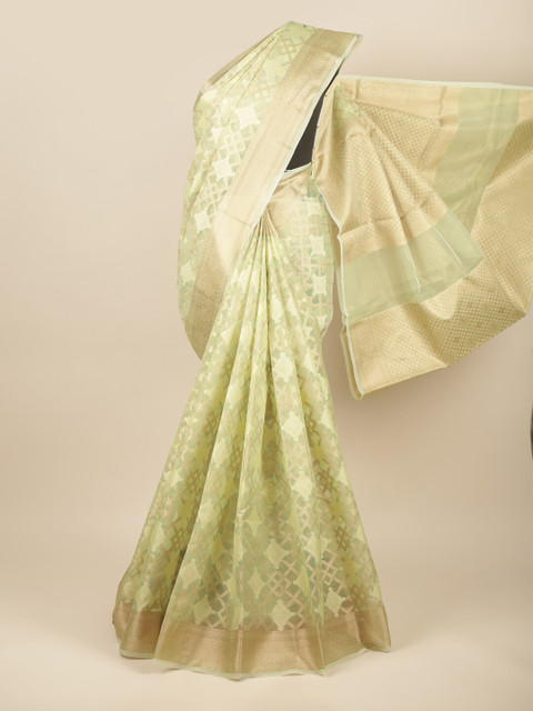 

Pothys Green & Gold-Toned Woven Design Zari Tissue Saree