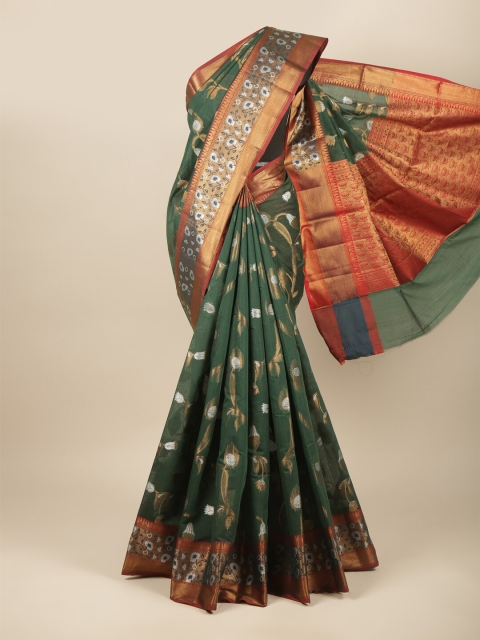 

Pothys Green & Gold-Toned Floral Zari Saree