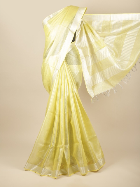 

Pothys Yellow & Silver-Toned Zari Linen Blend Saree