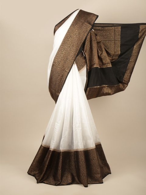 

Pothys Woman White & Black Zari Jute Silk Saree