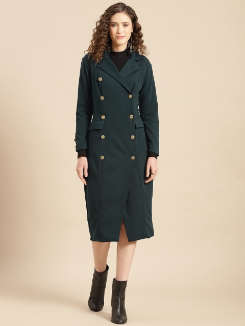 

WoowZerz Women Green A-Line Midi Coat Dress