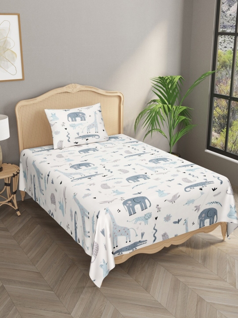 

Gulaab Jaipur White & Grey Graphic 210 TC Cotton Single Bedsheet with 1 Pillow Cover