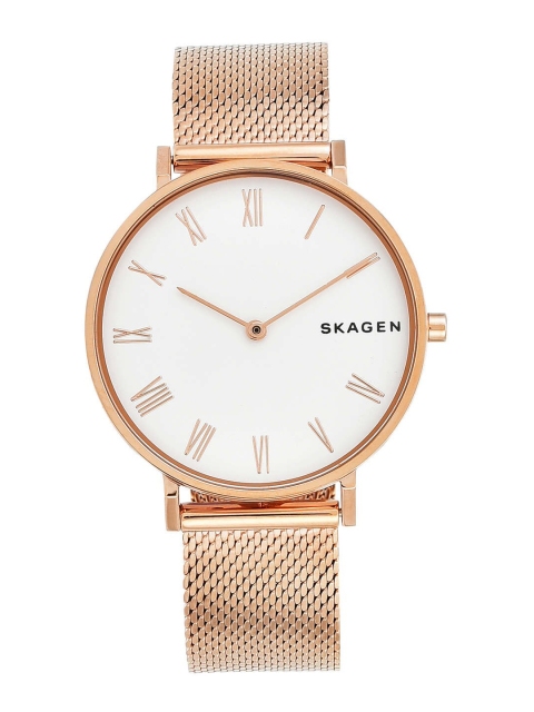 

SKAGEN Women Silver-Toned Dial & Rose Gold-Plated Stainless Steel Bracelet Style Straps Analogue Watch