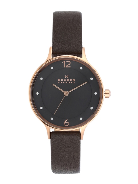

SKAGEN Women Black Embellished Dial & Grey Leather Straps Analogue Watch SKW2267I