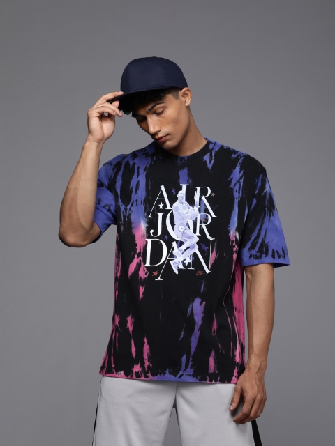 

Nike Men Black & Blue Tie and Dye Dyed Pure Cotton Jordon SportsT-shirt