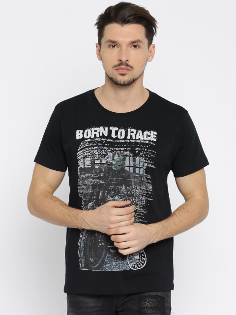 

Moda Rapido Men Black Printed Round Neck T-Shirt
