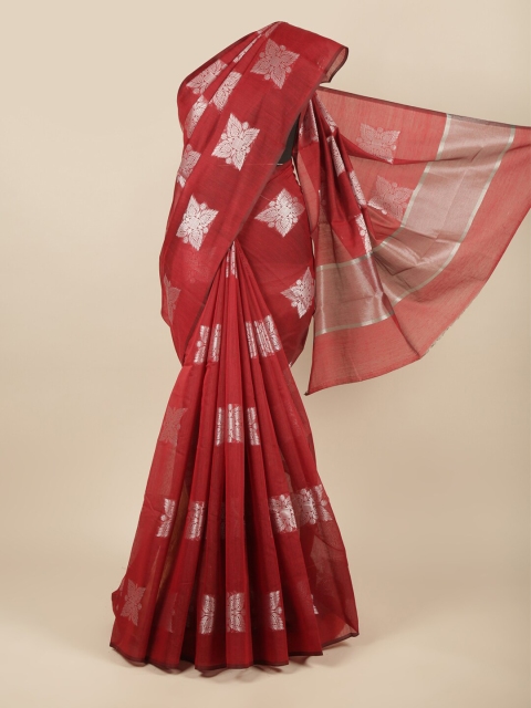 

Pothys Red & Silver-Toned Woven Design Cotton Blend Saree