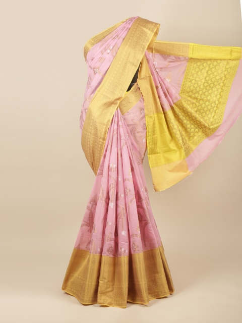 

Pothys Pink & Yellow Ethnic Motifs Zari Pure Cotton Saree