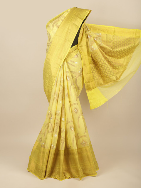 

Pothys Yellow & Gold-Toned Ethnic Motifs Zari Pure Cotton Saree