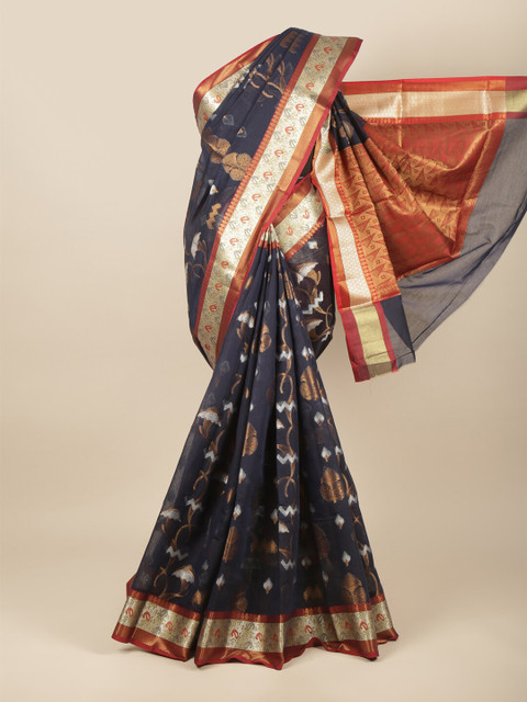 

Pothys Blue & Red Ethnic Motifs Zari Pure Cotton Saree