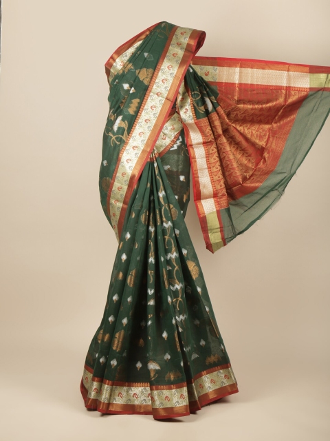 

Pothys Green & Red Ethnic Motifs Zari Pure Cotton Saree