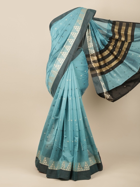 

Pothys Blue & Black Woven Design Ethnic Motifs Zari Saree