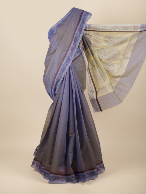 

Pothys Blue & Purple Soild Woven Design Border Cotton Blend Saree