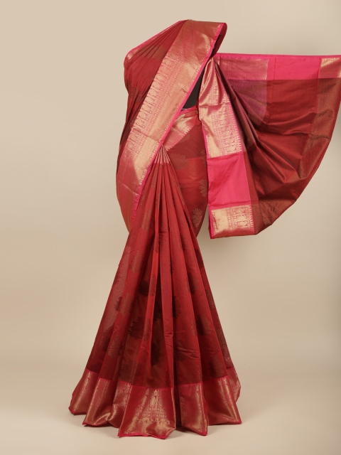 

Pothys Maroon & Gold-Toned Woven Design Zari Saree