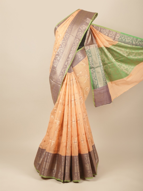 

Pothys Peach-Coloured & Purple Ethnic Motifs Zari Pure Cotton Saree