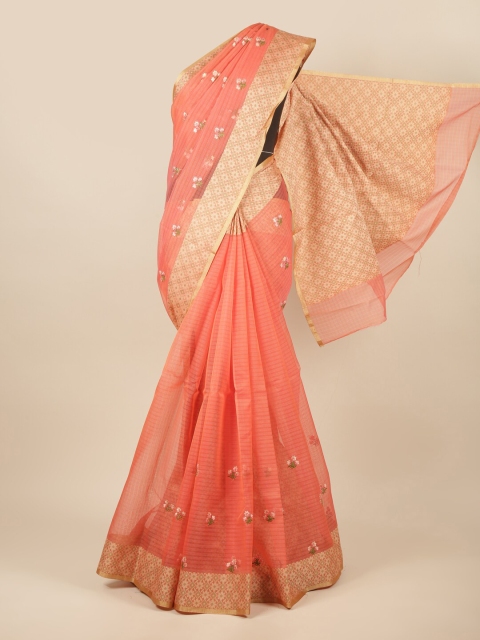 

Pothys Peach-Coloured & Green Floral Printed Saree