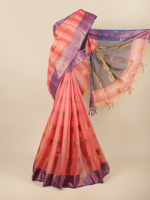 

Pothys Pink & Blue Woven Design Cotton Blend Saree