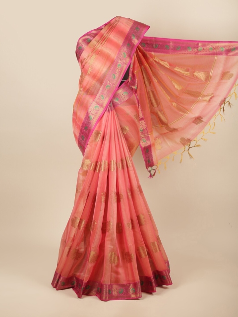 

Pothys Pink & Green Floral Woven Design Zari Saree