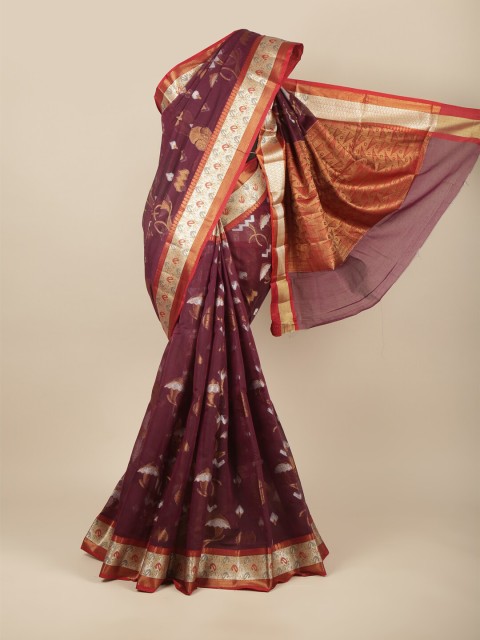 

Pothys Purple & Gold-Toned Ethnic Motifs Zari Pure Cotton Saree