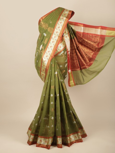

Pothys Green & Gold-Toned Ethnic Woven Design Pure Cotton Saree