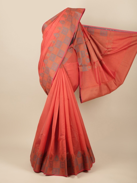 

Pothys Peach-Coloured & Grey Woven Design Saree