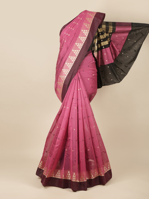 

Pothys Pink & Coffee Brown Woven Design Zari Cotton Blend Saree