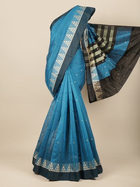 

Pothys Blue & Black Ethnic Motifs Zari Cotton Blend Saree