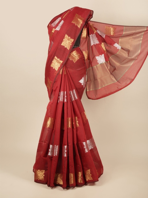 

Pothys Red & Gold-Toned Ethnic Motifs Zari Saree