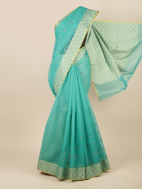 

Pothys Green & Red Floral Embroidered Cotton Blend Saree