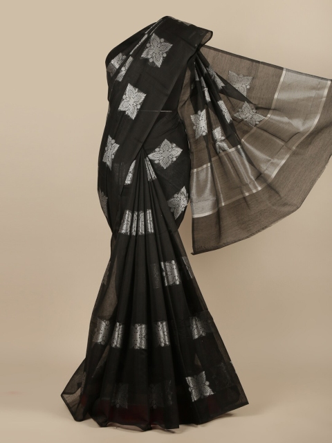 

Pothys Black & Silver-Toned Ethnic Motifs Woven Design Cotton Blend Saree