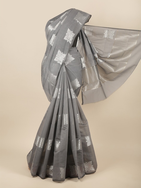 

Pothys Grey & Silver-Toned Woven Design Zari Saree