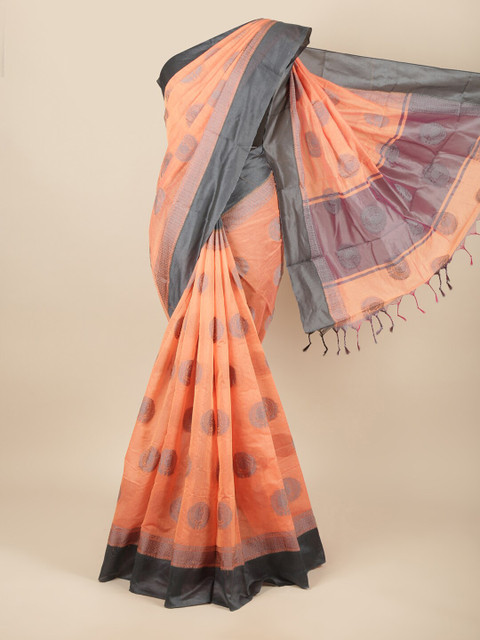 

Pothys Peach-Coloured & Grey Woven Design Cotton Blend Saree