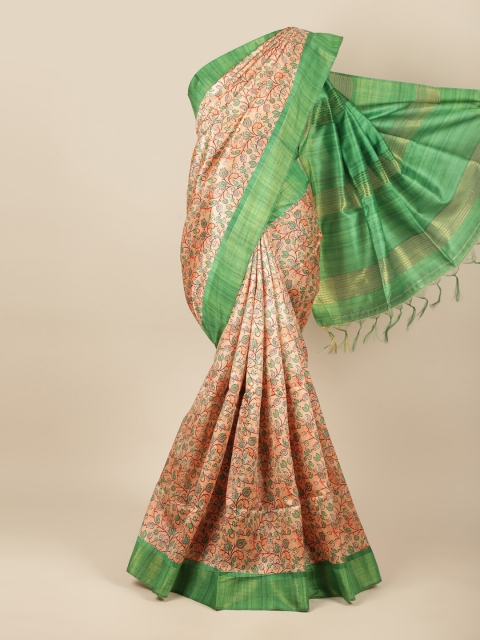 

Pothys Peach-Coloured & Green Floral Saree