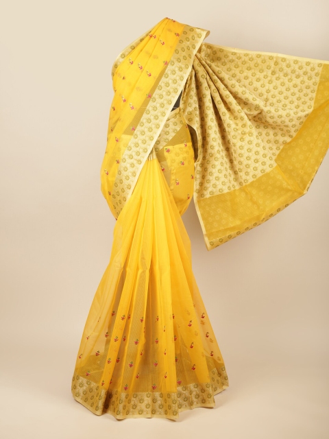 

Pothys Yellow & Gold-Toned Woven Design Zari Saree