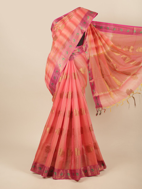 

Pothys Pink & Gold-Toned Ethnic Motifs Zari Manipuri Cotton Saree