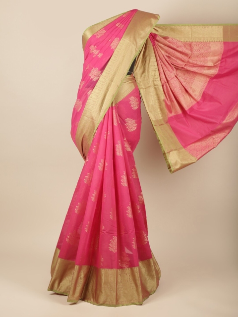 

Pothys Pink & Gold-Toned Floral Woven Design Cotton Blend Saree