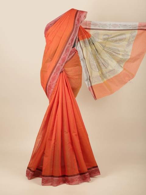 

Pothys Orange & Maroon Solid Woven Design Border Cotton Blend Saree