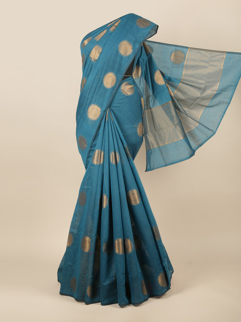 

Pothys Blue & Gold-Toned Ethnic Motifs Zari Saree