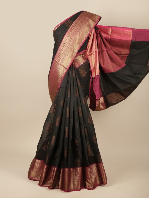 

Pothys Black & Magenta Woven Design Zari Cotton Blend Saree