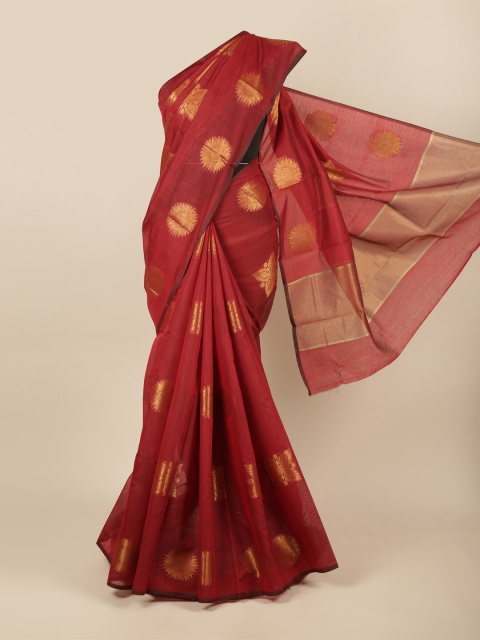 

Pothys Red & Gold-Toned Woven Design Zari Cotton Blend Saree