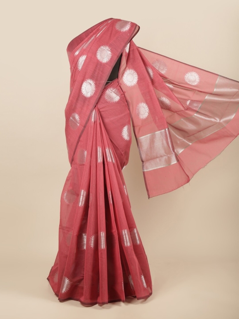 

Pothys Pink & Silver-Toned Ethnic Motifs Cotton Blend Saree
