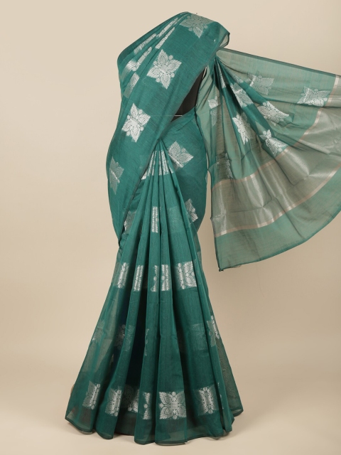 

Pothys Green & Silver-Toned Ethnic Motifs Zari Saree