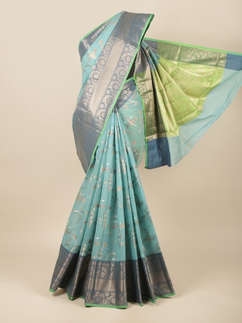 

Pothys Blue & Silver-Toned Woven Design Zari Pure Cotton Saree