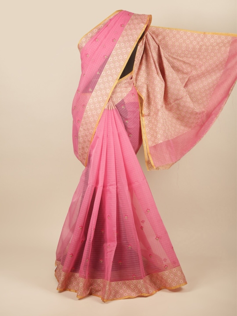 

Pothys Pink & Beige Woven Design Embroidered Manipuri Cotton Saree